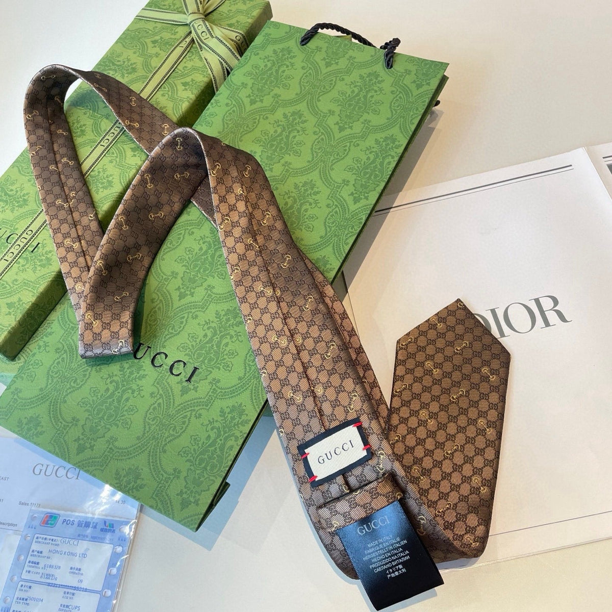 Gucci Style Men's GG Diamond Jacquard Silk Tie