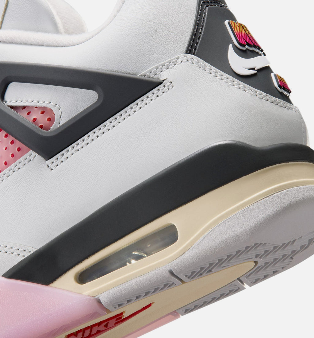 Air Jordan 4 Retro Comic Men's Sneakers - White / Pink / Smoke Grey