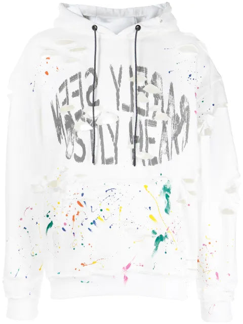 Mostly Heard Rarely Seen distressed paint-splattered hoodie