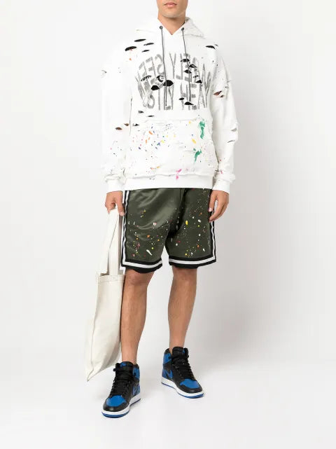 Mostly Heard Rarely Seen distressed paint-splattered hoodie