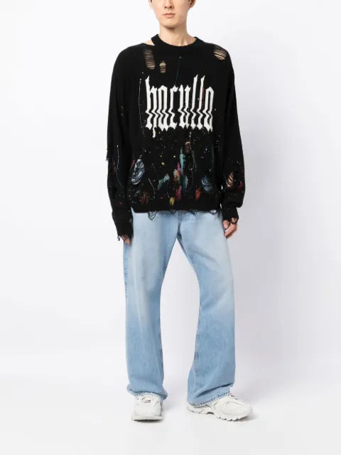 Haculla Glitched distressed logo-print jumper