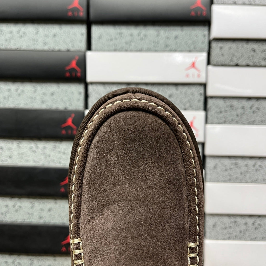 UGG Shearling Mule – Suede Clog with Plush Shearling Lining, Statement Silver Buckle Strap & Tonal Lug Sole in Chocolate
