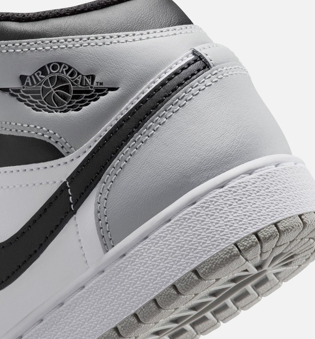 Air Jordan 1 Mid Grade School Lifestyle Shoes - White / Light Smoke Grey / Black