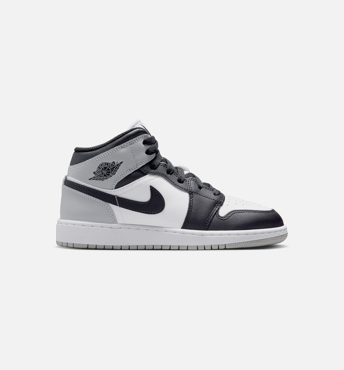 Air Jordan 1 Mid Grade School Lifestyle Shoes - White / Light Smoke Grey / Black