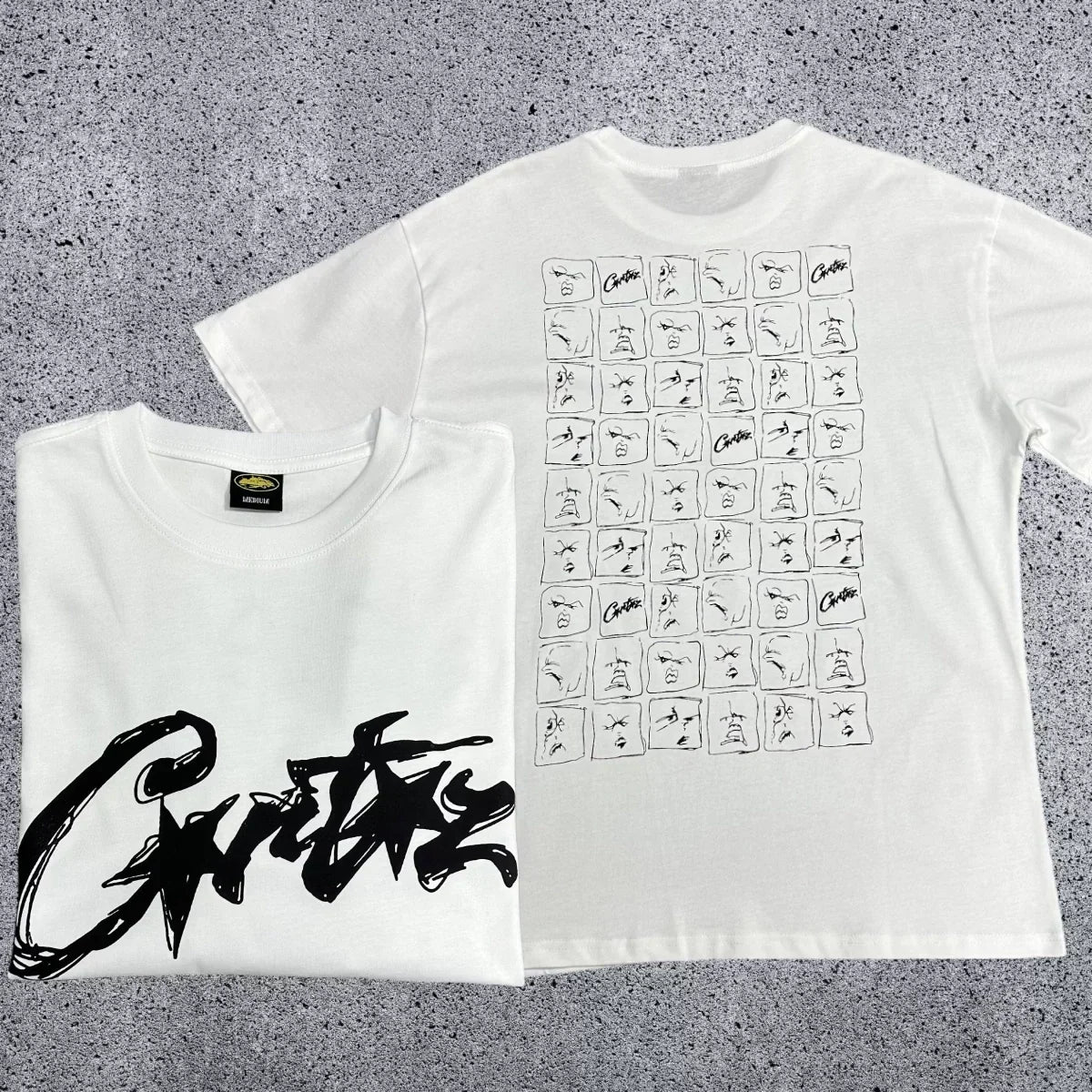 Corteiz All-Over Sketch Grid T-Shirt – White/Black