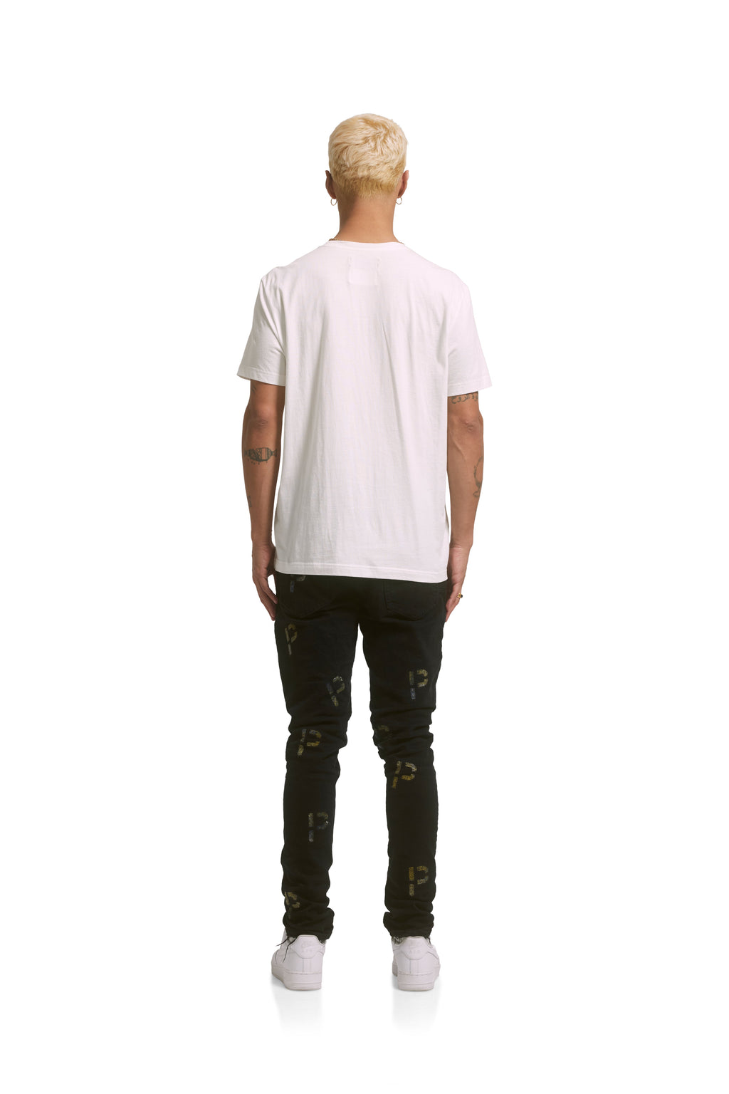 P001 LOW RISE SKINNY JEAN - Black Indigo Embroidery Punch P Plaid