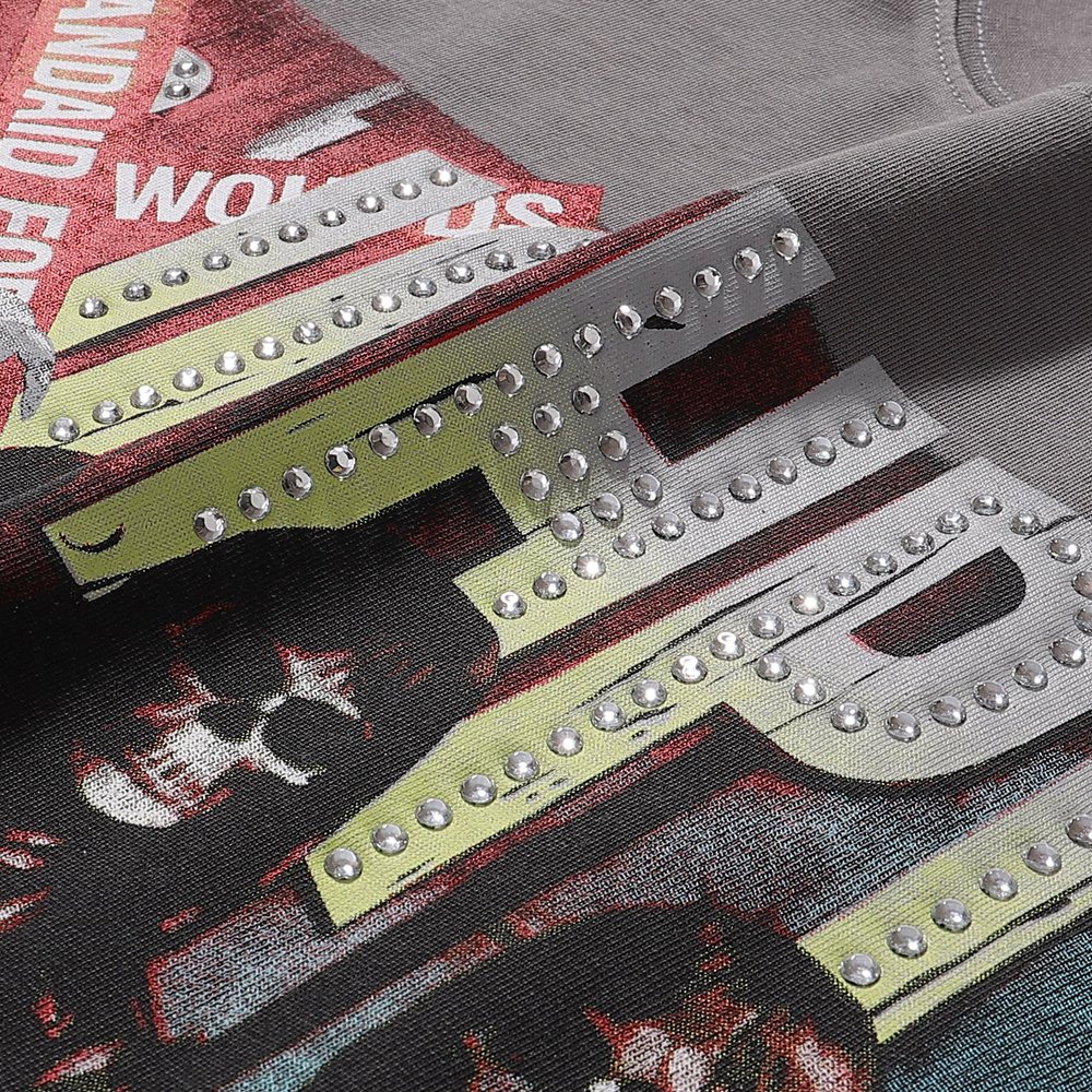 Rough Play Skeleton Rhinestone Distressed T-Shirt