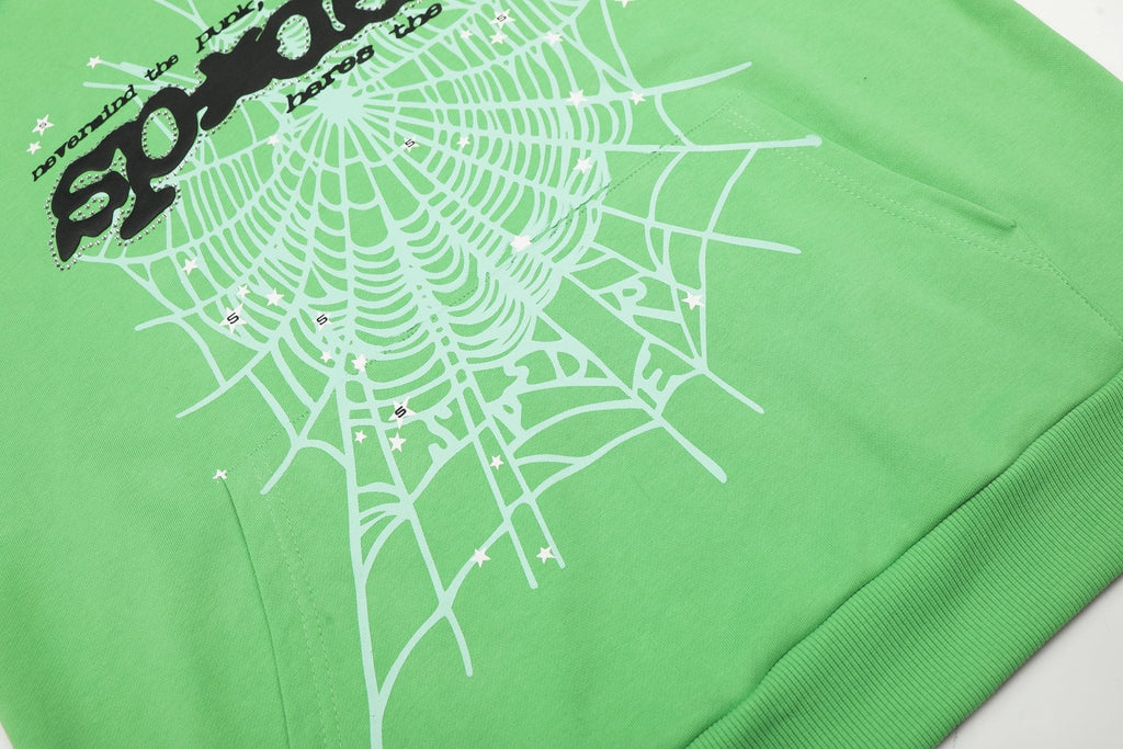 Sp5der Green Web Graphic Hoodie & Pants Matching Set