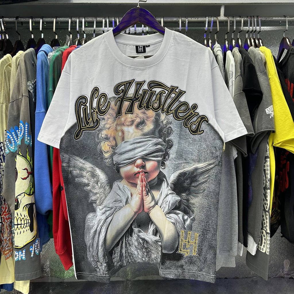 Life Hustlere Praying Angel Rhinestone Graphic T-Shirt