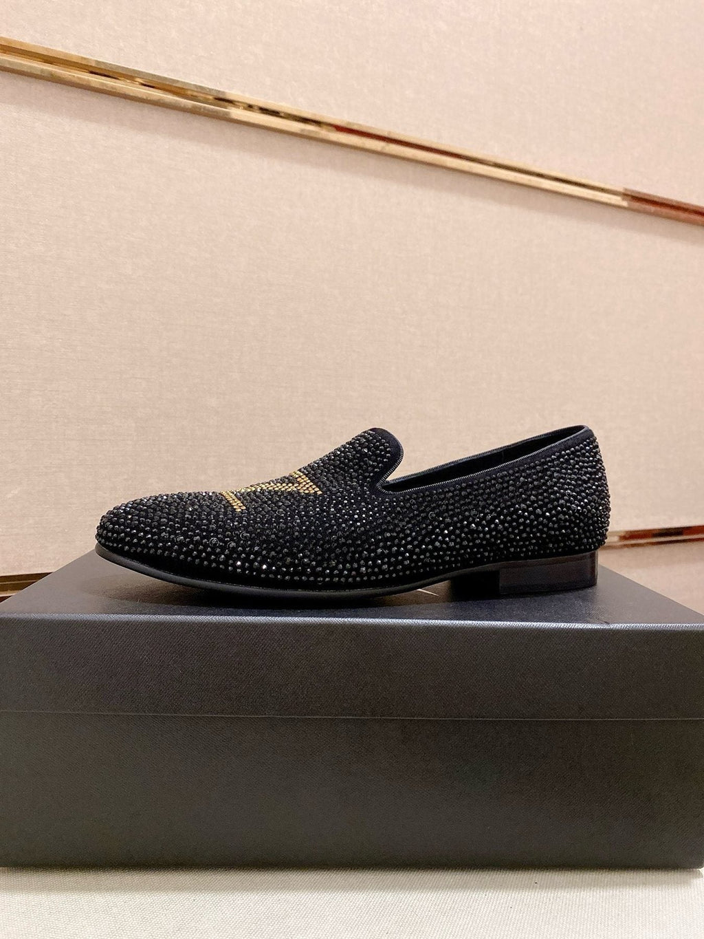 Giuseppe Zanotti Men's Black Studded Gold Accent Loafers