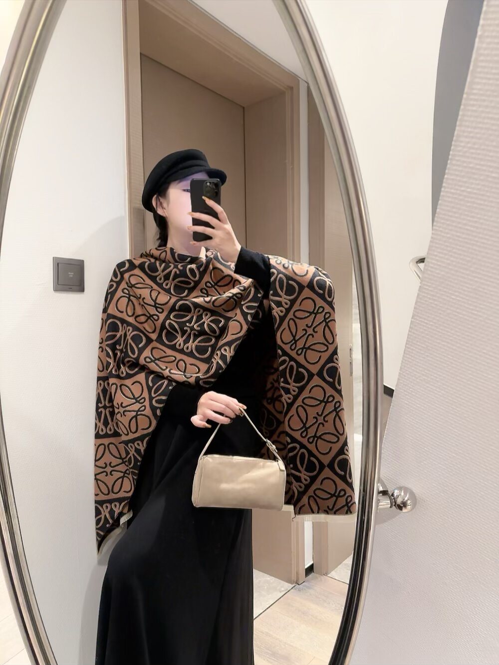 Loewe Taupe Graphic Motif Scarf