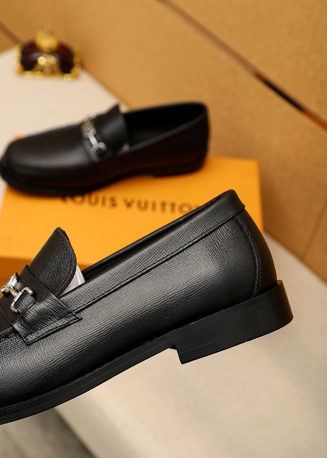 Louis Vuitton Black Textured Metal-Bit Loafers