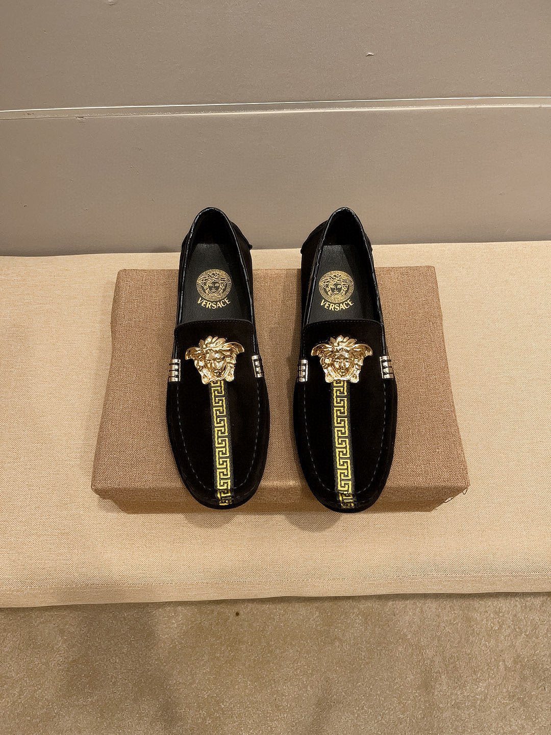 Versace Black Gold-Tone Hardware Loafers