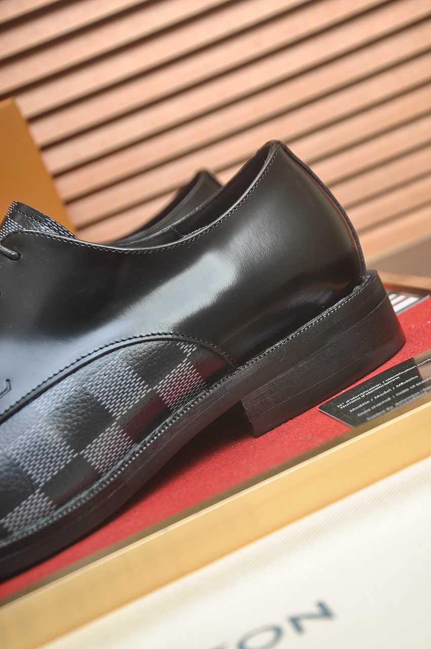 Louis Vuitton Black & Gray Checkerboard Lace-Up Dress Shoes