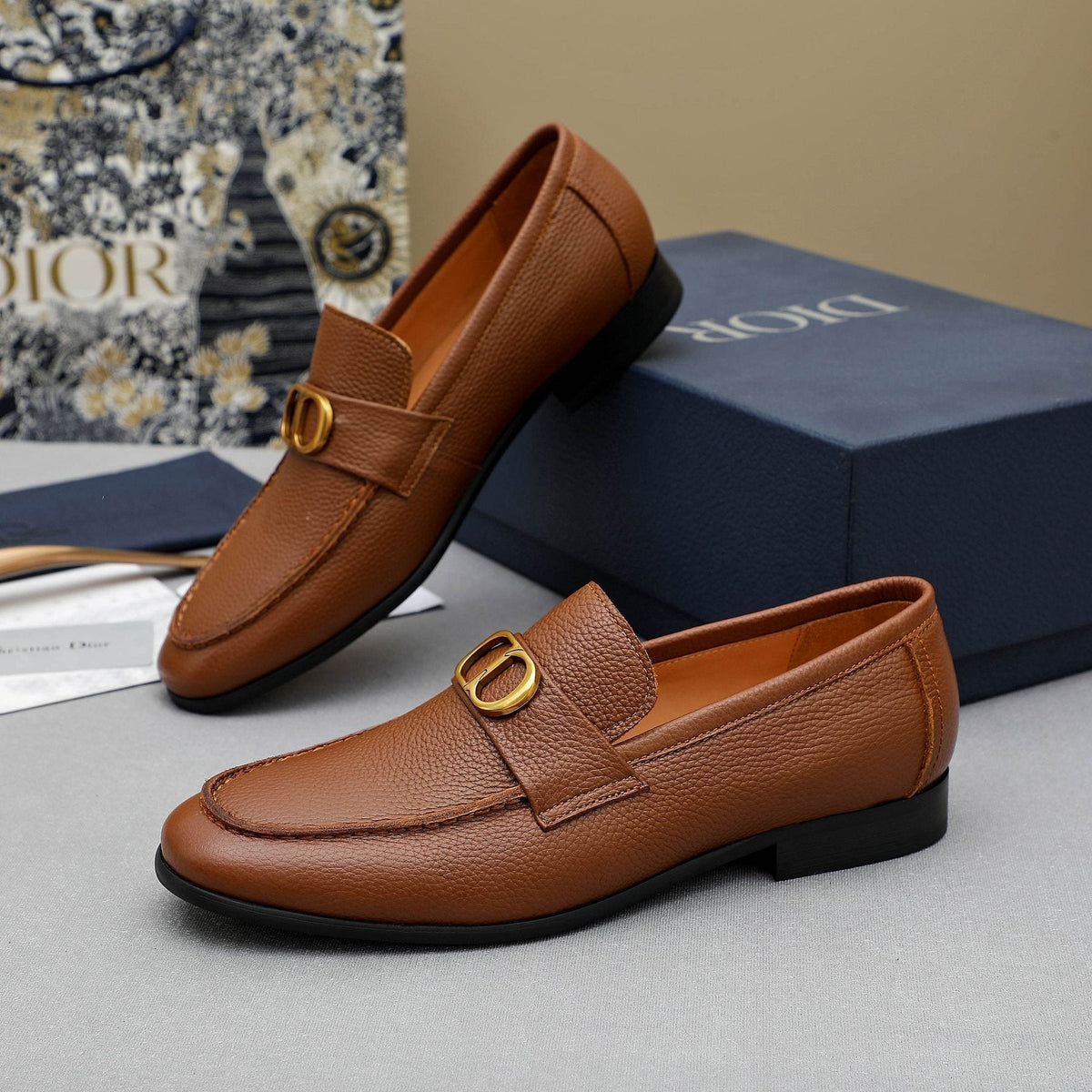 Dior Men's Pebbled Leather Hardware Loafers