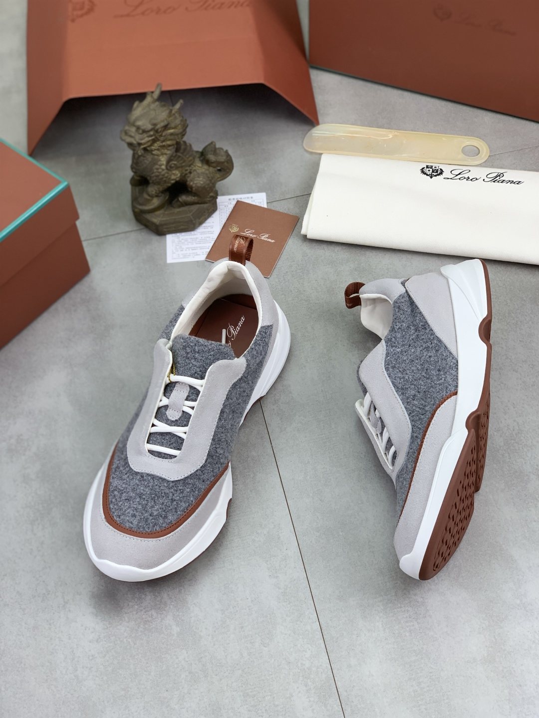 Loro Piana Contrast-Trim Lace-Up Sneakers